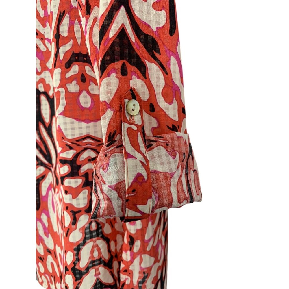 Womens Button-Up Blouse Long Sleeve Animal Print Polyester Red Black Size Small - Picture 6 of 12